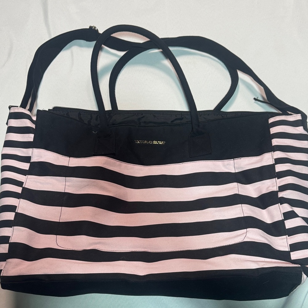 Vintage Victoria's Secret Pink and Black Striped Tote 2016
